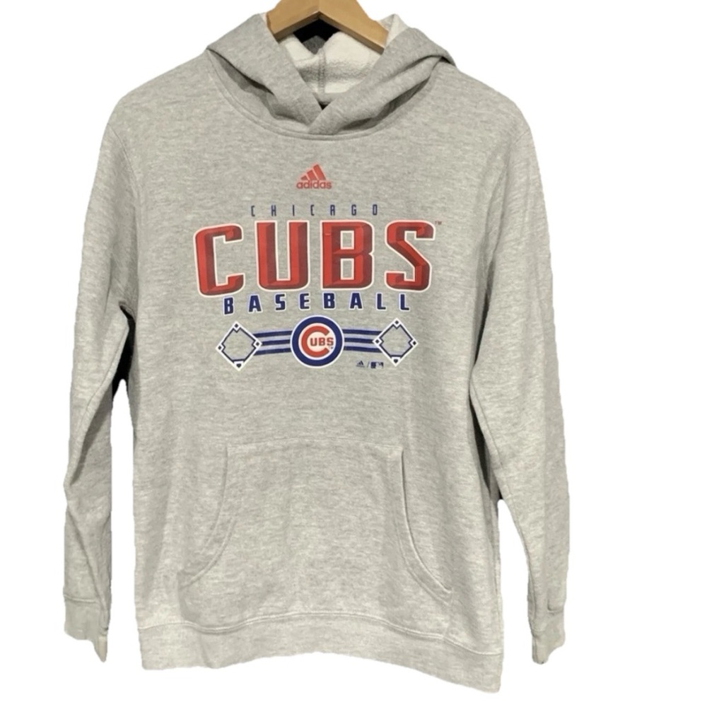 Adidas MLB Chicago Cubs Grey Hoodie Sweatshirt Boys Size Large 14/16